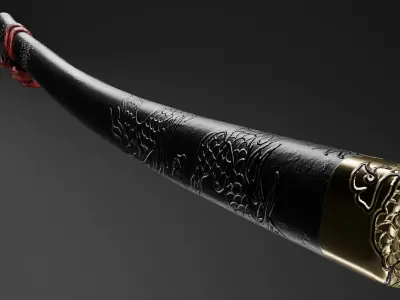 low poly Gold dragon katana game ready with 2K HD texture Low-poly 3D model