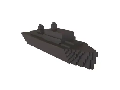 Voxel Style Simple Warship v1 001 Low-poly 3D model