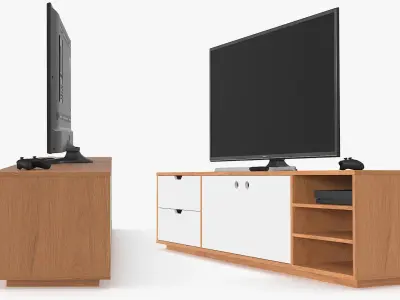  Flat Screen TV with Game Console on Storage Unit White 
