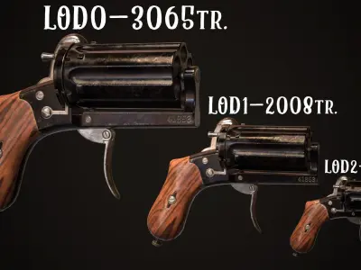 Pepperbox Revolver Dark Low-poly 3D model