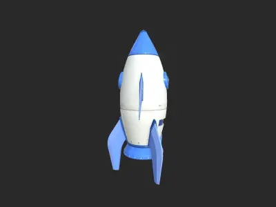 Cartoon Spaceship 05 White Blue - Spacecraft Vehicle SciFi Low-poly 3D model