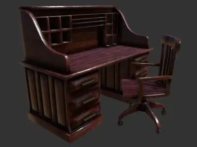 Antique Desk Wooden Chair Low-poly 3D model