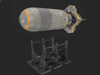 Aircraft bomb And Holder Low-poly 3D model