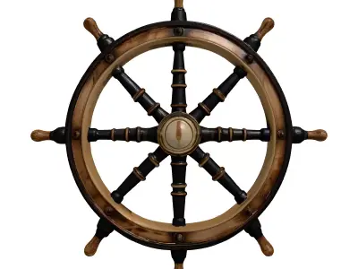 Weathered Wooden Ships Wheel 3D model