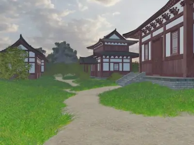 Coastal Village On Island 3D model