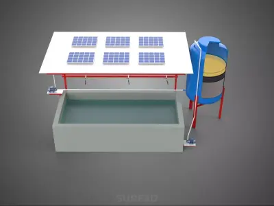 SOLAR CELL RECIRCULATION PUMP WATER FILTER FISH POND AQUACULTURE 3D model