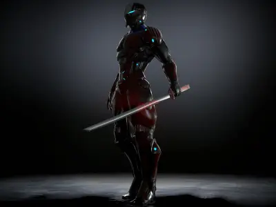 Cybernetic Warrior PBR Low-poly 3D model