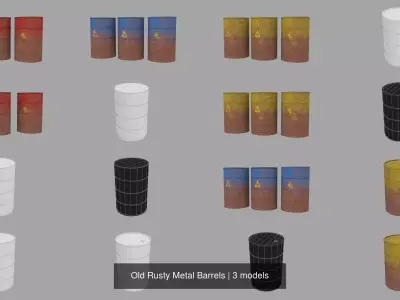 Old Rusty Metal Barrels 3D Model Pack