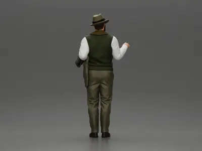 Stylish Man in a Hat slipover and Scarf Holding a Suit 3D print model