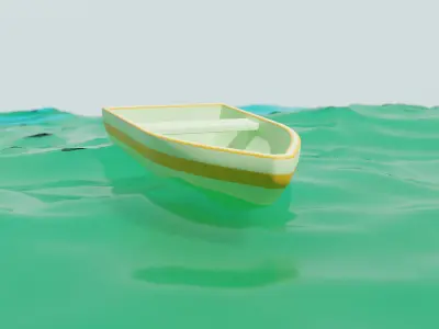 Boat with seat in ocean Low-poly 3D model