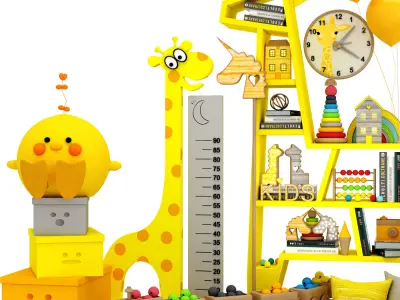 giraffe shelf with toys Low-poly 3D model