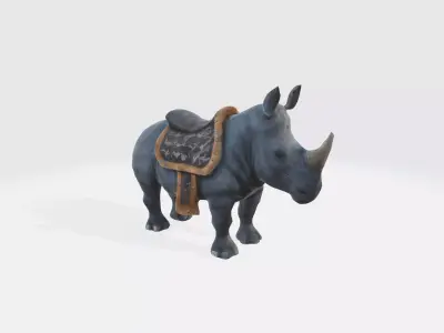 A grey rhinoceros with silver full iron plate armor 3D model