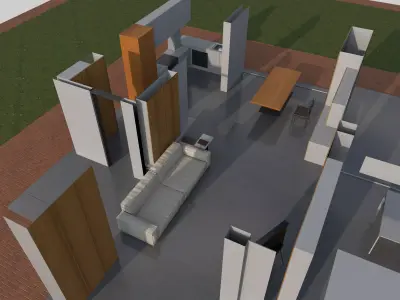 Modern House with Interior Low-poly 3D model