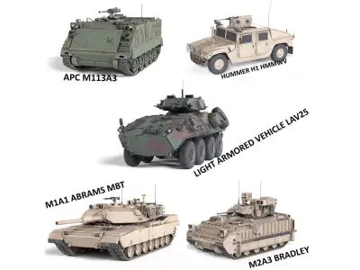 5 Military Vehicles Collection v9 Low-poly 3D model