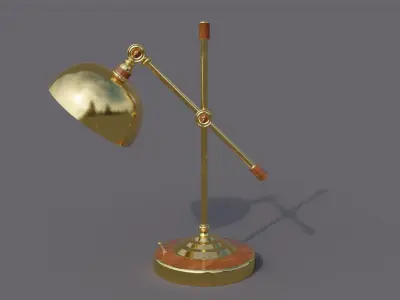 Vintage gold metal desk lamp with wooden trims type 3 Low-poly 3D model