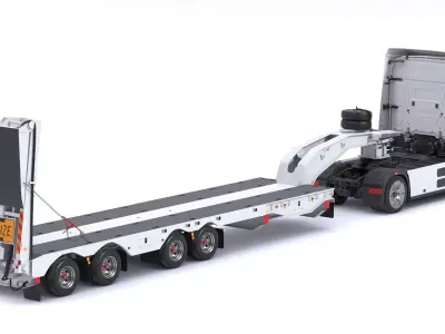 Electric Truck with Low Loader Trailer 3D model