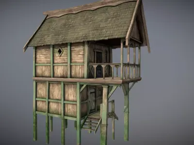 Medieval lake village - House 12 Low-poly 3D model