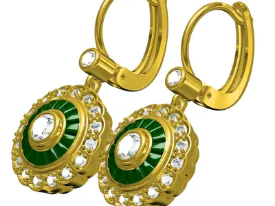 Antique Round and Baguette Diamond Art Deco Earring 3D print model