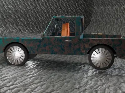 Stylized Low-Poly Rusty Pickup Truck - Fully Procedural Material Low-poly 3D model