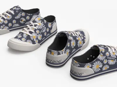  Rocket Dog Canvas Sneakers with Daisy Pattern Navy 