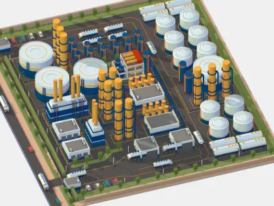 Isometric Complex Crude Oil Processing Plant Low-poly 3D model