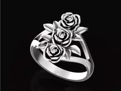  vintage ring with three roses 736 3D print model