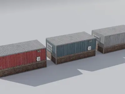 Small Utility Building Set 4K and 2K Low-poly 3D model
