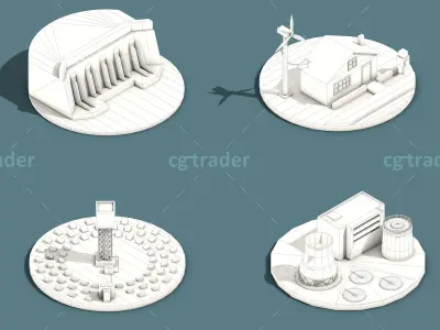 Low Poly Green Energy Isometric Low-poly 3D model