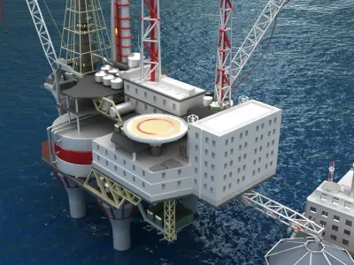 Offshore oil rig drilling platform and tanker 3D model