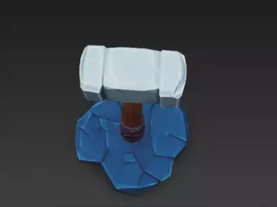 Stylized War Hammer 3D Model - Stone and Wood Prop 3D model