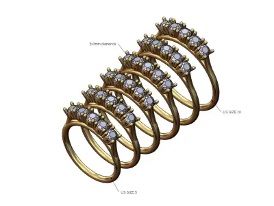 Diamond arc 3mm stones wire band US sizes 5to10 3D print model