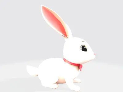 cartoon white rabbit with pink bow tie Low-poly 3D model