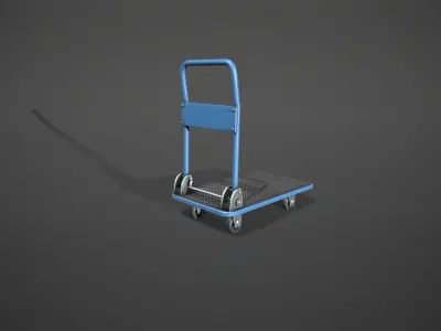 Folding Platform Truck Trolley - Blue Low-poly 3D model