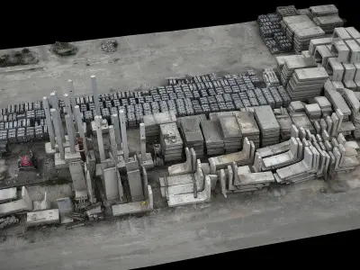 concrete blocks constructions ground photogrammetry Low-poly 3D model