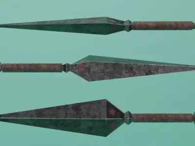 PBR Low Poly Kunai - Black Steel Kunai With Leather Handle Low-poly 3D model