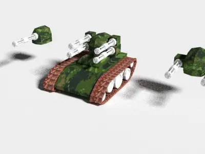 Low poly Gatling Tank Low-poly 3D model