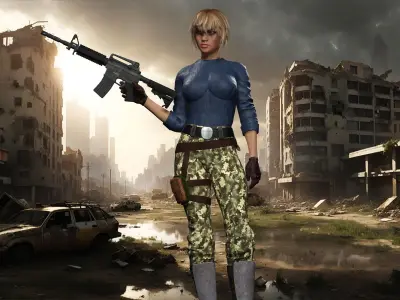 female soldier full rigged - game ready - animated Low-poly 3D model