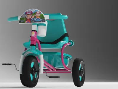 Kids toy tricycle turquoise and pink  colour S Low-poly 3D model
