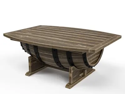 Wine Barrel Chair and Table Low-poly 3D model