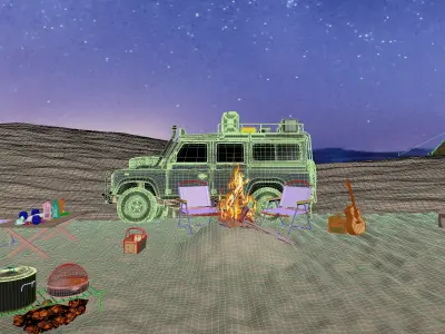 Desert car camping  Outdoor campsite Tent camp 3D model Low-poly 3D model