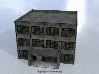 Old military barrack version 1 ruin 1 Low-poly 3D model