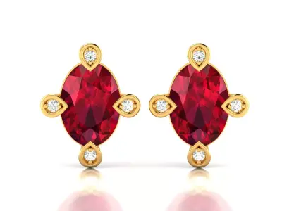 Women Oval Diamond Earrings 3dm STL OBJ FBX Render Details 3D print model