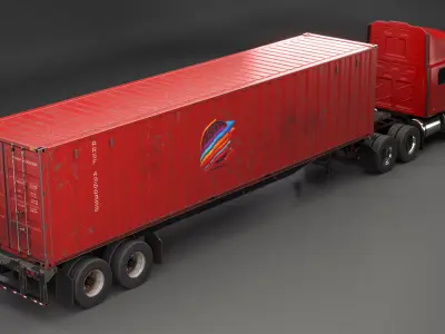 Used Generic Semi Truck with ISO Shipping Container Trailer 3D model