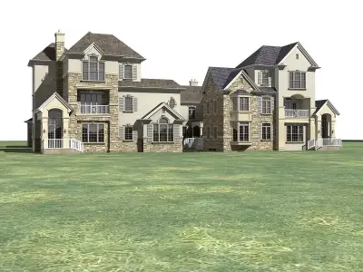 Villa house on grassy field 3D model purchase