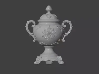 Classic Baroque Style Lidded Vase with Floral Relief  3D print model