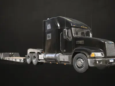 Semi Truck Lowboy Trailer Low-poly 3D model