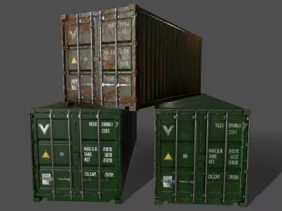 PBR 20 ft Shipping Cargo Container Version 1 - Green Low-poly 3D model