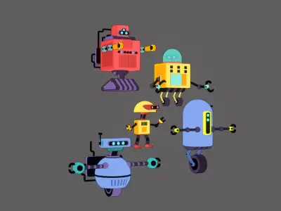 5 stylized robots for animations rigged 3D model