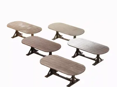 Medieval Wooden Tavern Table Set Low-poly 3D model