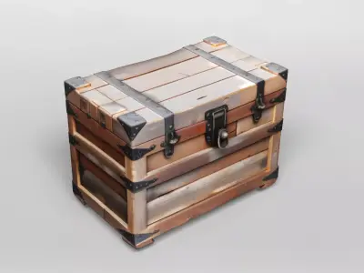 Vintage Wooden Chest with Metal Reinforcements 3D model